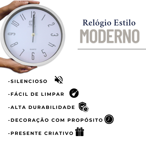 Relógio de Parede Redondo Cinza 26cm Quartz Silencioso Moderno Tendencia Alta Qualidade Estruturado