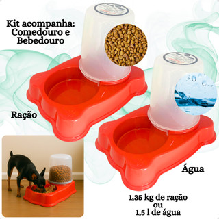 Kit Comedouro/Bebedouro Dupla Função Dispenser Dosador 1,35kg Ração/1,5 Litros Água Cães …