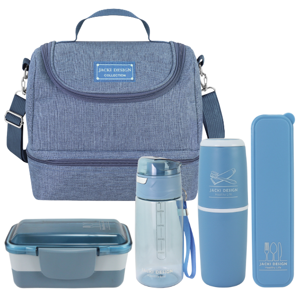 Kit de Bolsa Térmica c/ 2 Compartimentos, Copo e Marmita, Porta Talher e Porta Escova