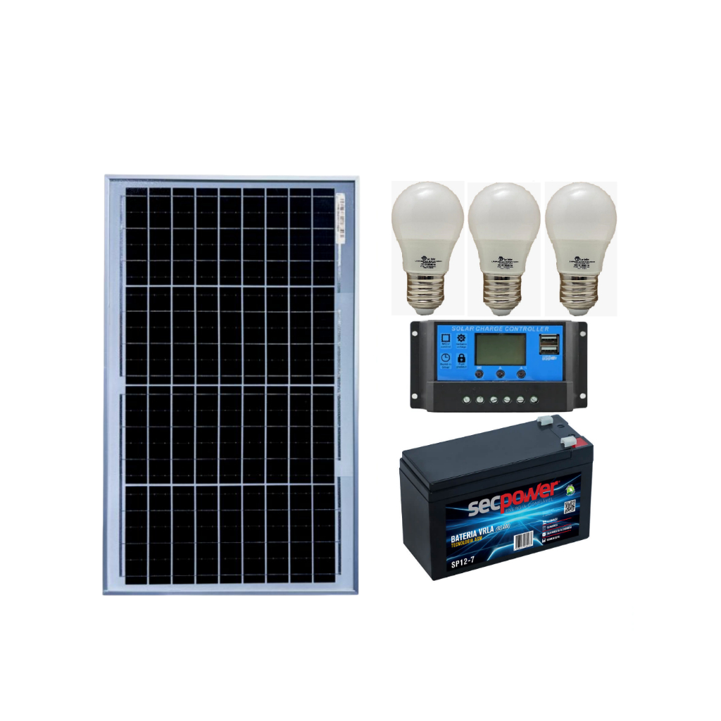 Kit de Iluminação Solar Off Grid - Lampada 3w - Autonomia de 5h