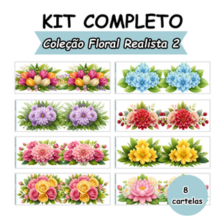 KIT 7 DECALQUES TERMOCOLANTE PARA TECIDO 10X27CM - FLORAL REALISTA em Oferta na Shopee
