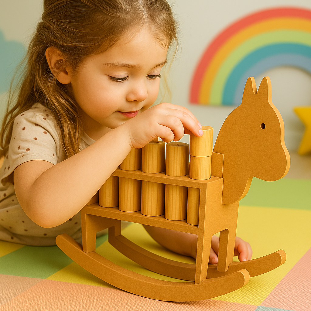 Brinquedo Educativo Madeira Infantil Cavalinho Balanço Encaixe Coordenação Motora Criança Presente