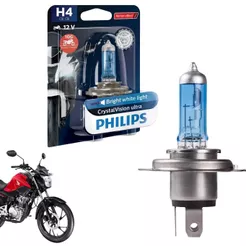 LÂMPADA PHILIPS FAROL ALTO E BAIXO MOTO CRYSTAL VISION H4 60/55W 12V 4100K