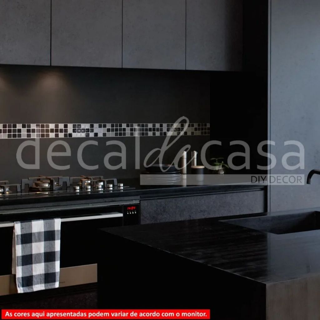 Faixa Pastilha Adesiva De Parede 3D  31,4 X 7,8 cm Preto Mesclado