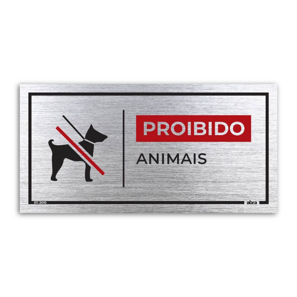 Placa de Sinalização Proibido Animais 20x10 cm com Adesivo de Aço Escovado Loja Comércio Restaurante em Oferta na Shopee
