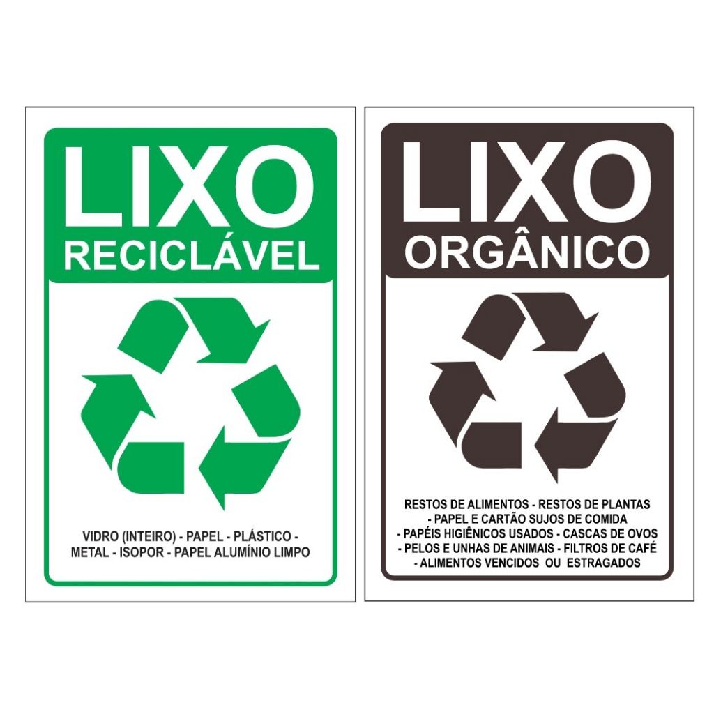 PLACA DE LIXO ORGÂNICO E RECICLÁVEL 20X30