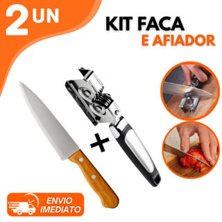 KIT 02 Peças - 1 Amolador Afiador De Facas Canivete Tesoura + Faca Cabo de Madeira 6” em Oferta na Shopee