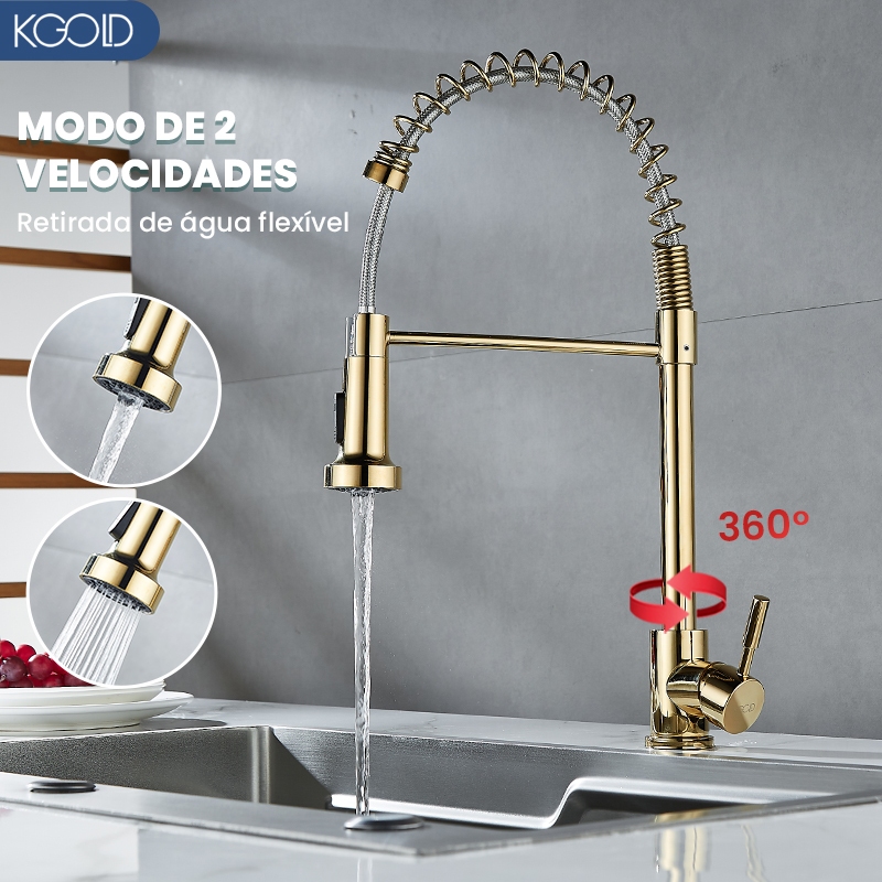 Torneira Gourmet De Bancada De Cozinha De Luxo em Aço Inoxidável Comágua Quente e Fria