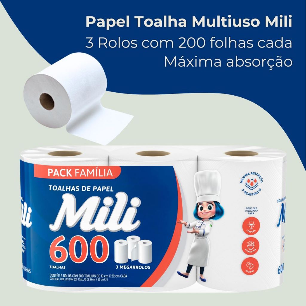 Rolo Papel Toalha Multiuso Cozinha Megarolos Máxima Absorção