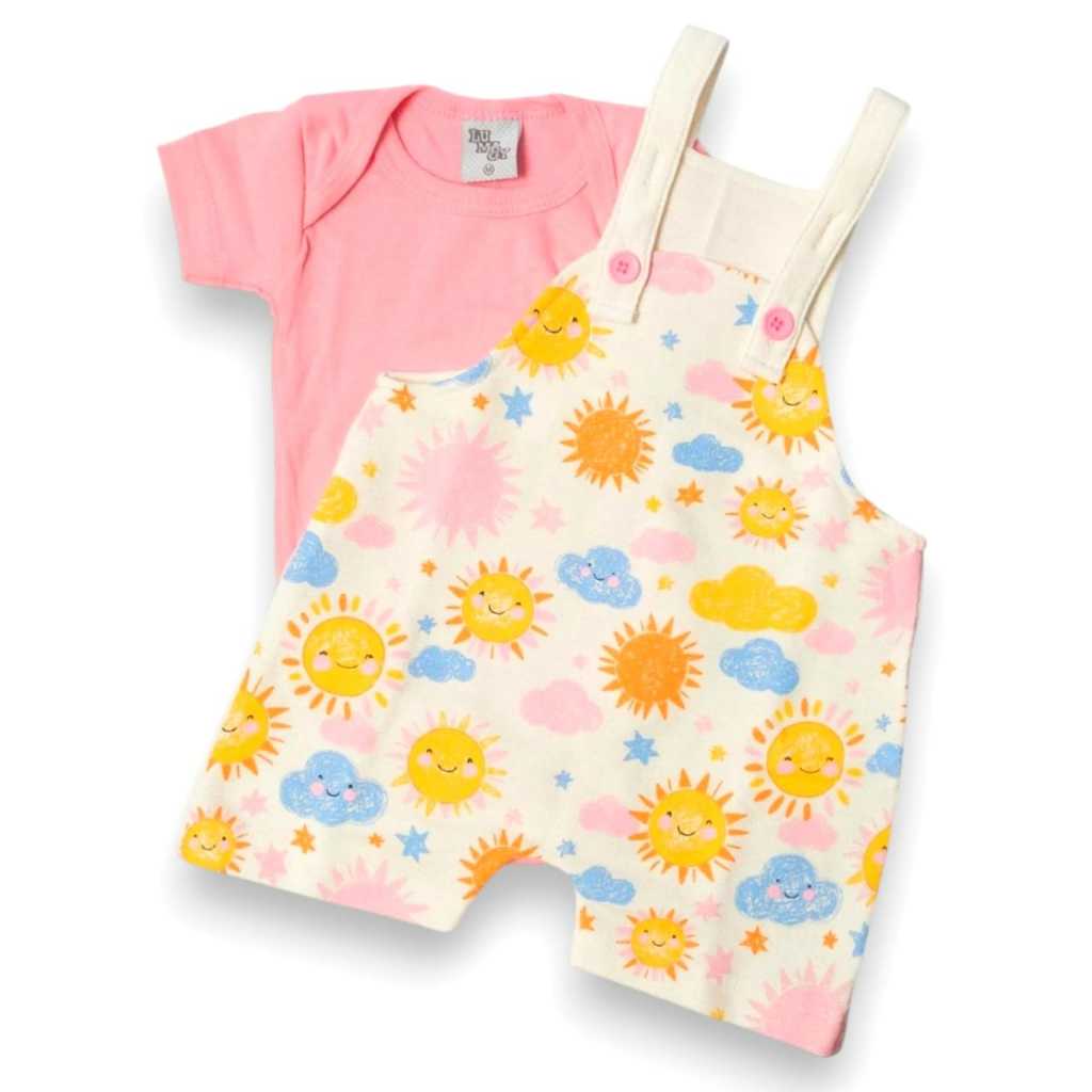 Jardineira Infantil de Menina. Body + Jardineira Tamanho P ao 3