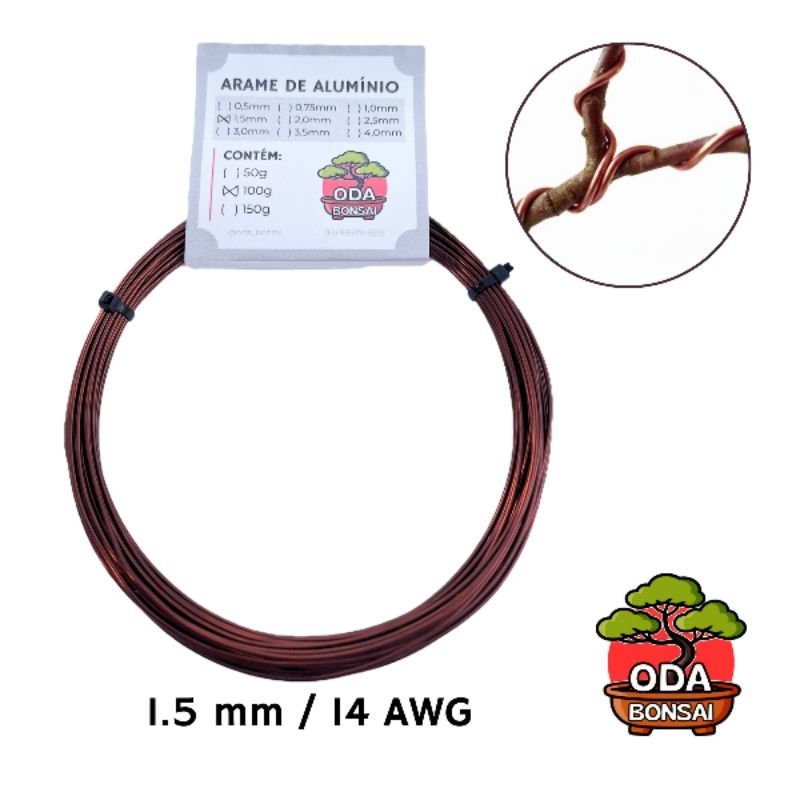 Arame Esmaltado de Alumínio para Bonsai 1.5mm 14 AWG Ideal para Bonsaismo Galhos Finos, Médios e Jovens | Oda Bonsai