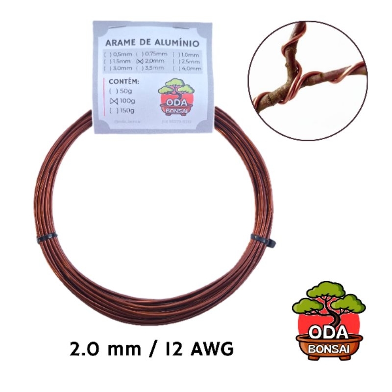 Arame Esmaltado de Alumínio para Bonsai 2.0mm 12 AWG Ideal para Bonsaismo Galhos Médios | Oda Bonsai