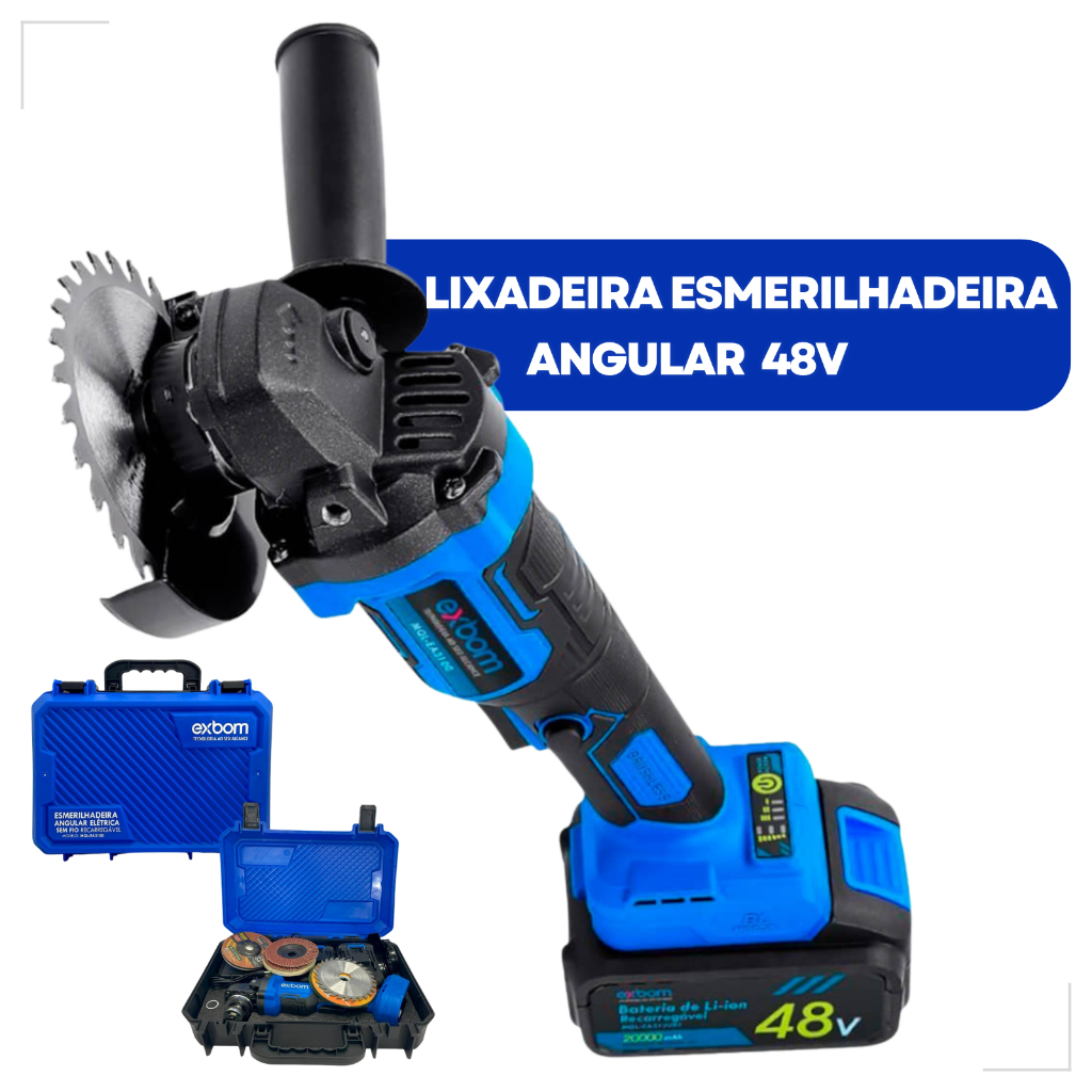 Lixadeira Esmerilhadeira Angular Brushless 2 Baterias 20000mAh Recarregável Com Maleta e Acessórios