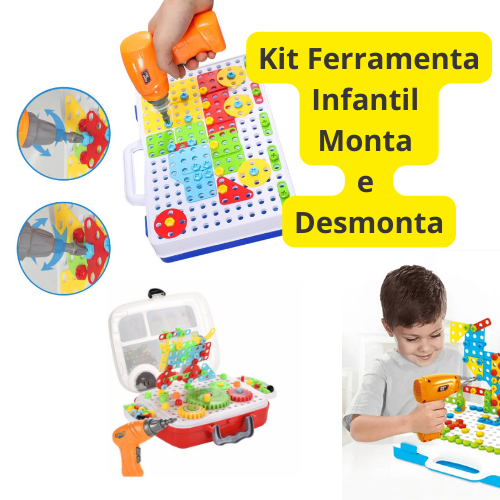 Kit Ferramenta Infantil Monta e Desmonta: Maleta com Rodinhas ferramentas e peças, com alça retrátil
