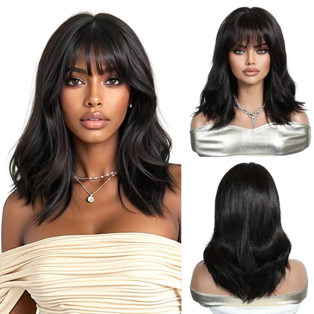 Peruca Wig Lace Curta Ondulada Com Franja 40cm + Wig Cap em Oferta na Shopee