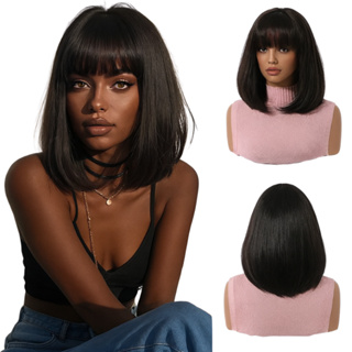 Peruca Wig Curta Com franja Orgânica 35 Cm Linda para o Dia a Dia + Wig Cap em Oferta na Shopee