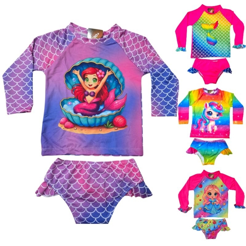 Blusa Proteção Solar UV+ Biquíni Infantil Menina Natação Praia Piscina - Camiseta e Biquíni Uv50