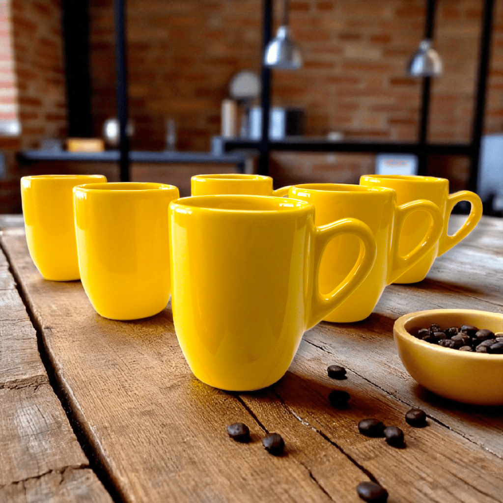 Kit 6 Xícara de Porcelana Amarela 80ml Café Expresso – Caneca Café Presente Criativo Cozinha