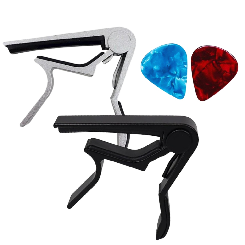Imagem Capotraste Pestana Braçadeira Violão Ukulele Instrumentos Metal + 2 Palhetas  NV