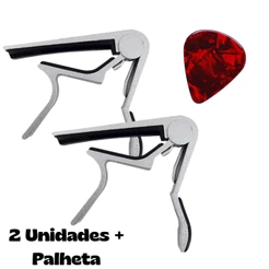 Kit 02 Capotraste Braçadeira Metal Violão, Viola, Guitarra, Ukulele + Palheta