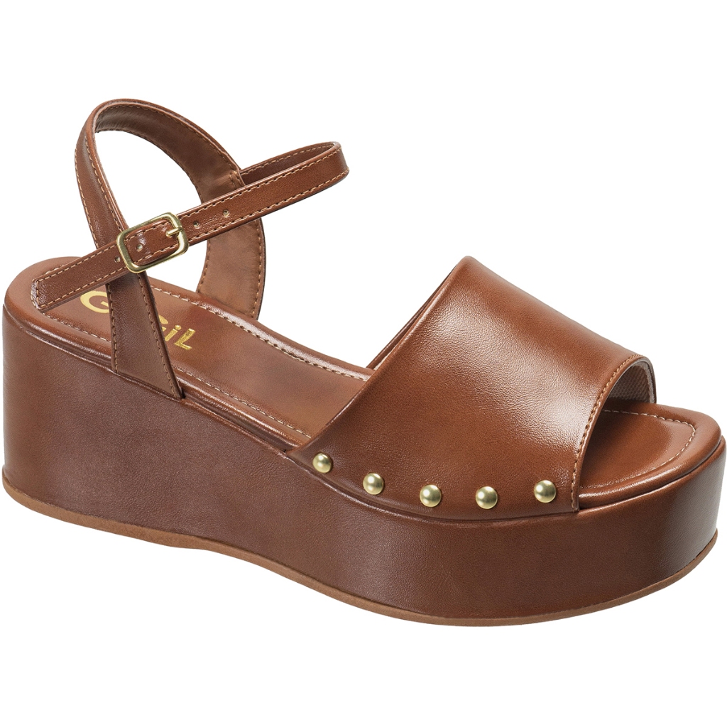 Sandália Feminina Plataforma Anabela Flatform Salto Alto Tira Larga Tachas Laterais Estilosa GiGiL em Oferta na Shopee