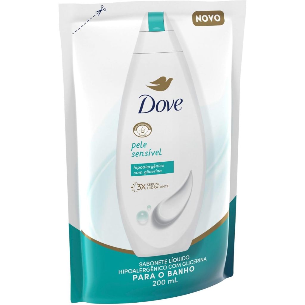 Detalhes do Sabonete Líquido Dove Pele Sensível Hipoalergênico Refil Com 200ml