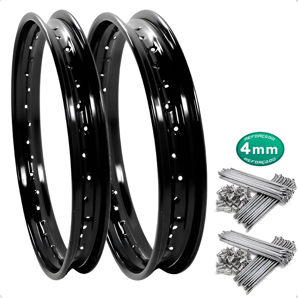 Par Aro Preto Aço Preto Bros 160 Xre 190 Esdd C/ Raios 4mm