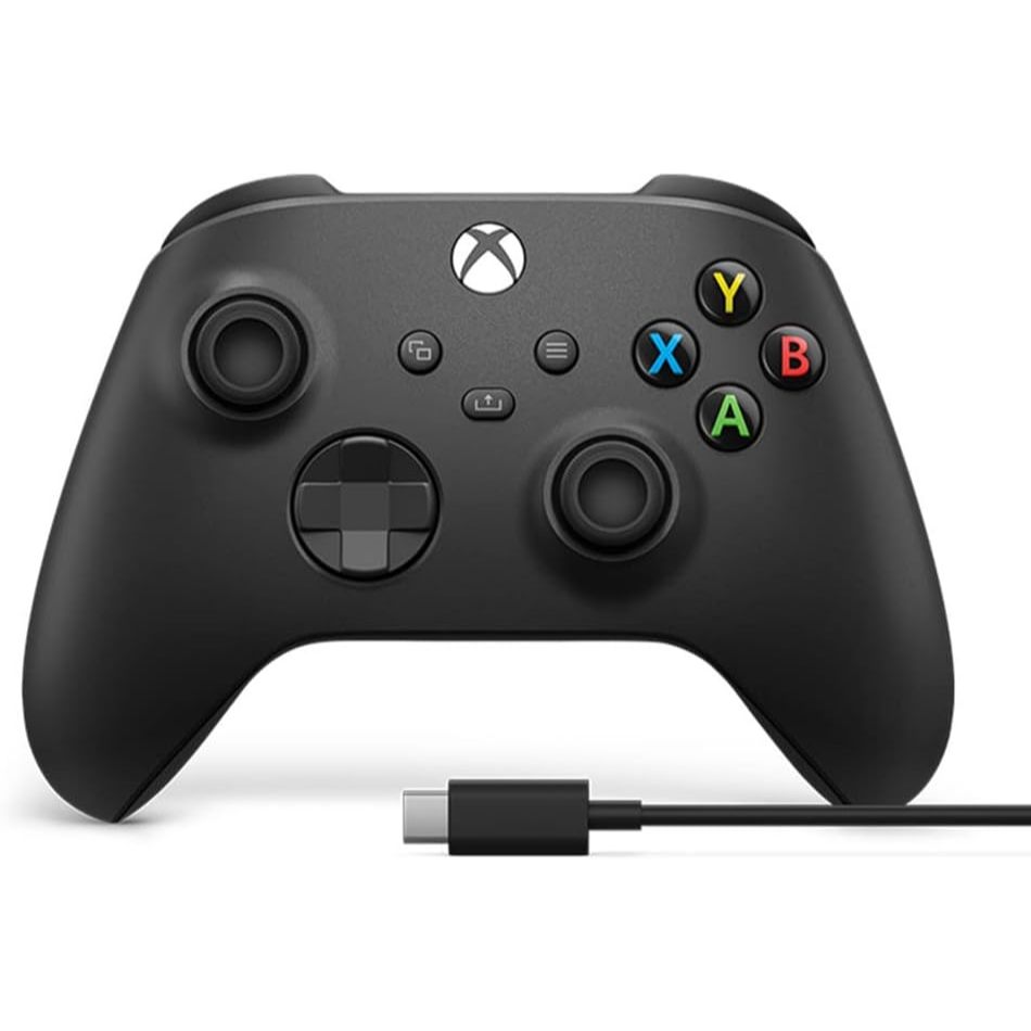 Controle Joystick Sem Fio + Cabo USB Microsoft Xbox Carbon Black Preto Original