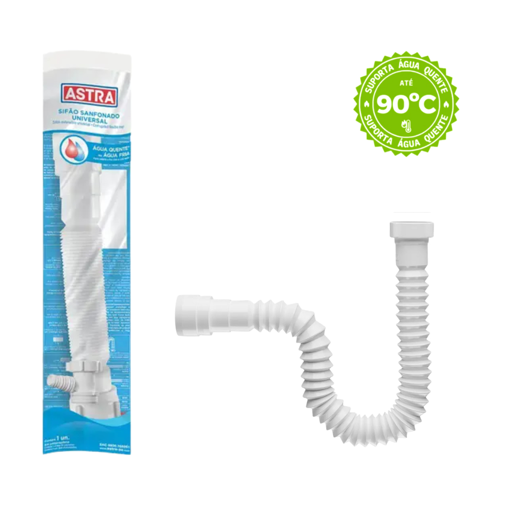 Sifão Sanfonado Universal 1,5m Astra SSUS/15 Branco Maquina Maquina Lava Louça