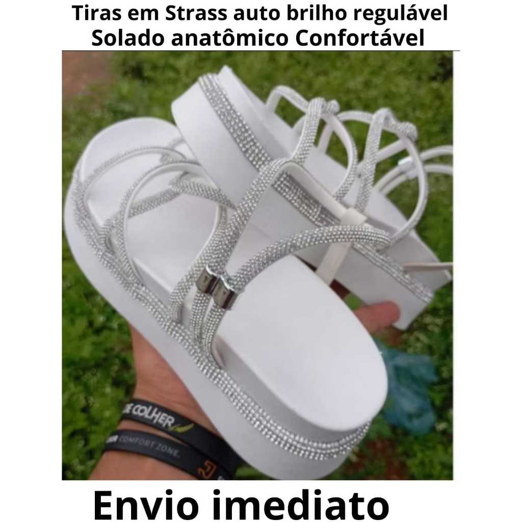 Sandália Papete Feminino Birken Plataforma Confortável Luxo Alto Brilho Com Strass Leve Macia Promoçao em Oferta na Shopee