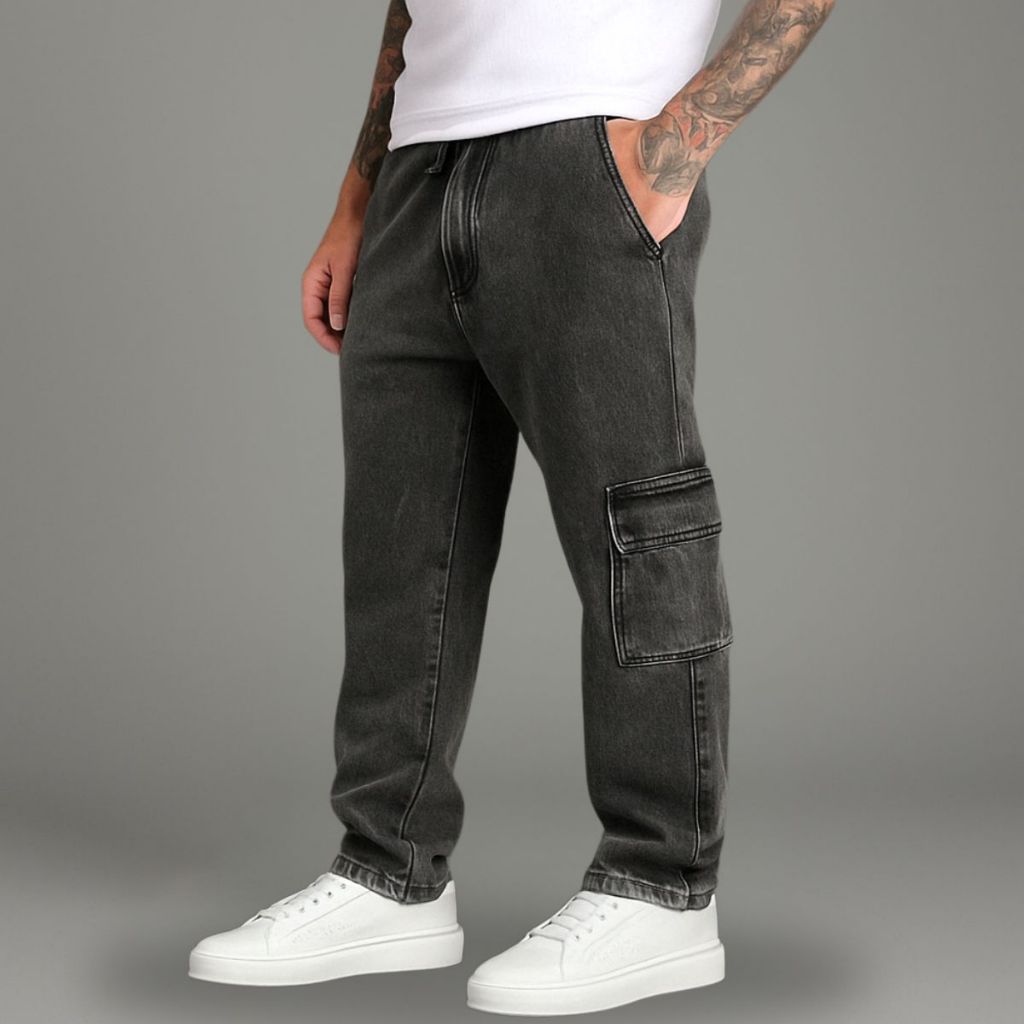 Calça Jeans Cargo Masculina Streetwear Preta Mescla 34 Ao 44