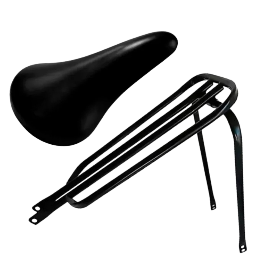 Kit Montadinha Bagageiro Garupa Reta Lbk Preta + Selim Banco Cairu Bicicleta aro 20 aro 24 aro 26 Montadinha BH