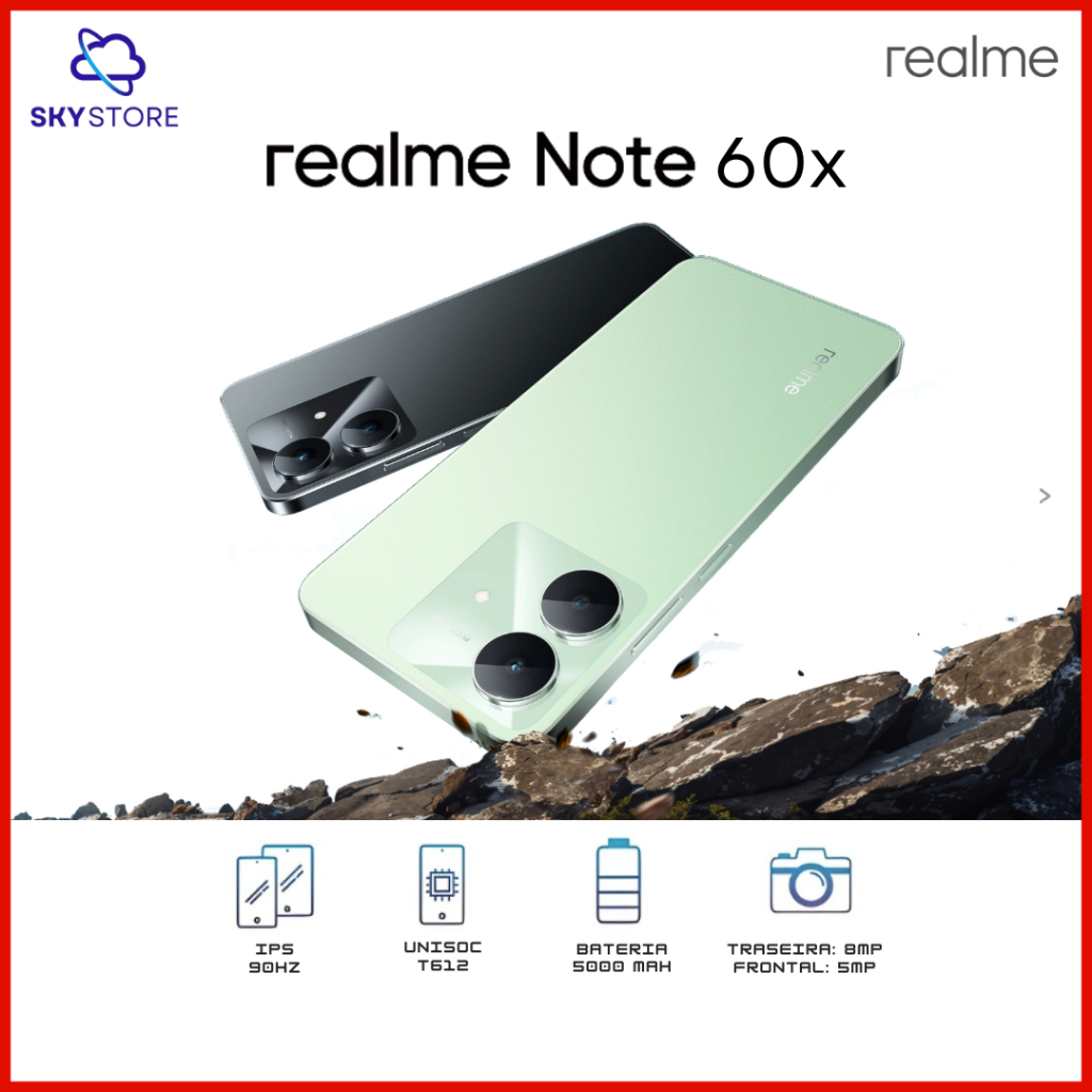 Realme Note 60X 4G, 128GB/4GB RAM - 64GB/3GB RAM, Processador Unisoc T612, Bateria 5000Mah, Novo, Versão Global em Oferta na Shopee