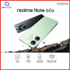 Realme Note 60X 4G, 128GB/4GB RAM - 64GB/3GB RAM, Processador Unisoc T612, Bateria 5000Mah, Novo, Versão Global