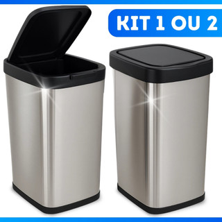 Kit Até 2 Lixeiras Cesto 09 Litros Inox Tampa Click Escritório Banheiro Chique Pá de Lixo…