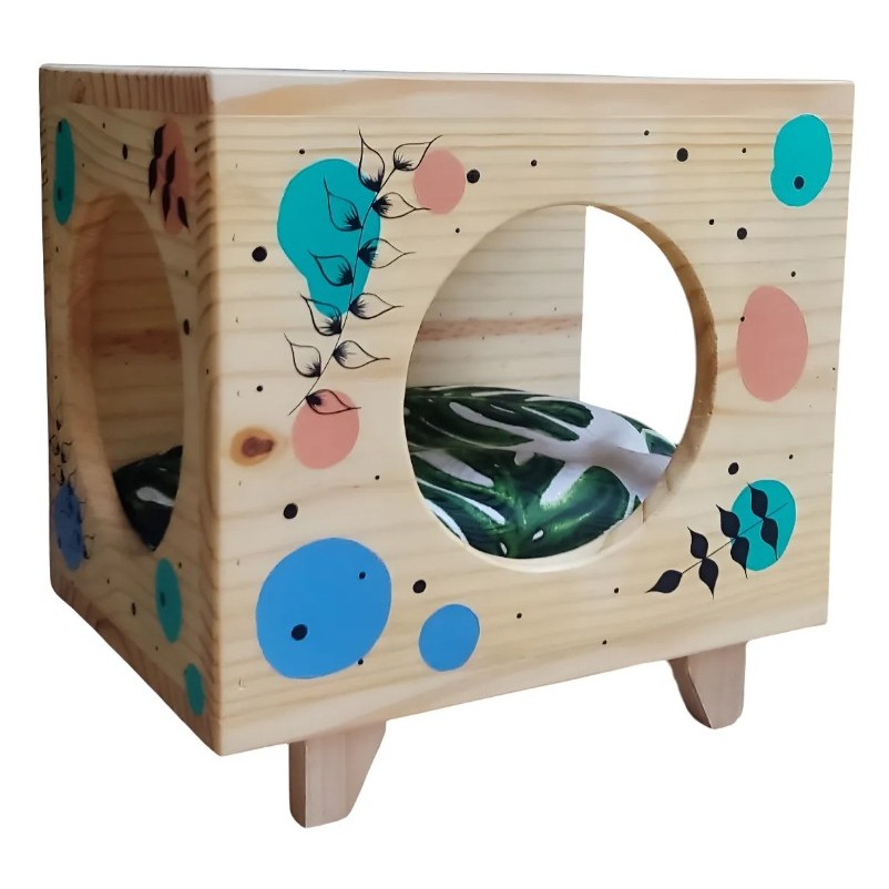 Casa Gato Casa de Gato Madeira Toca Gato Cama Com Pintura Orgânica