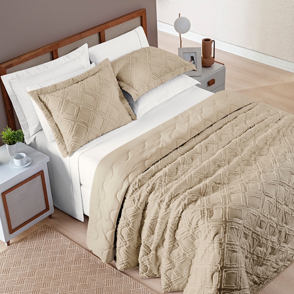 Cobre Leito De Casal, Queen e King Cobre Leito Premium Aveline 300 Fios Detalhe 3D Luxo