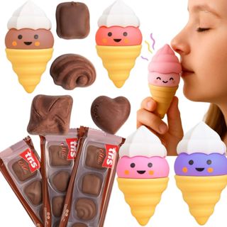 Kit 8 Borrachas Fofas Kawaii Com Cheiro 4 Sorvete Casquinha + 4 Chocolate Realista Papelaria Fofa Escolar Criativa em Oferta na Shopee