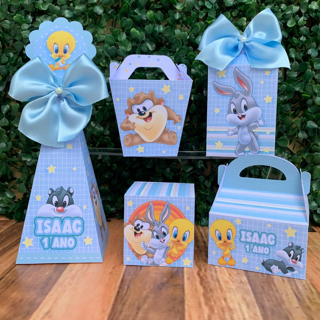 PEGUE E MONTE Caixinhas Personalizadas Baby Looney Tunes Menino Lembrancinha Kit Festa Aniversário