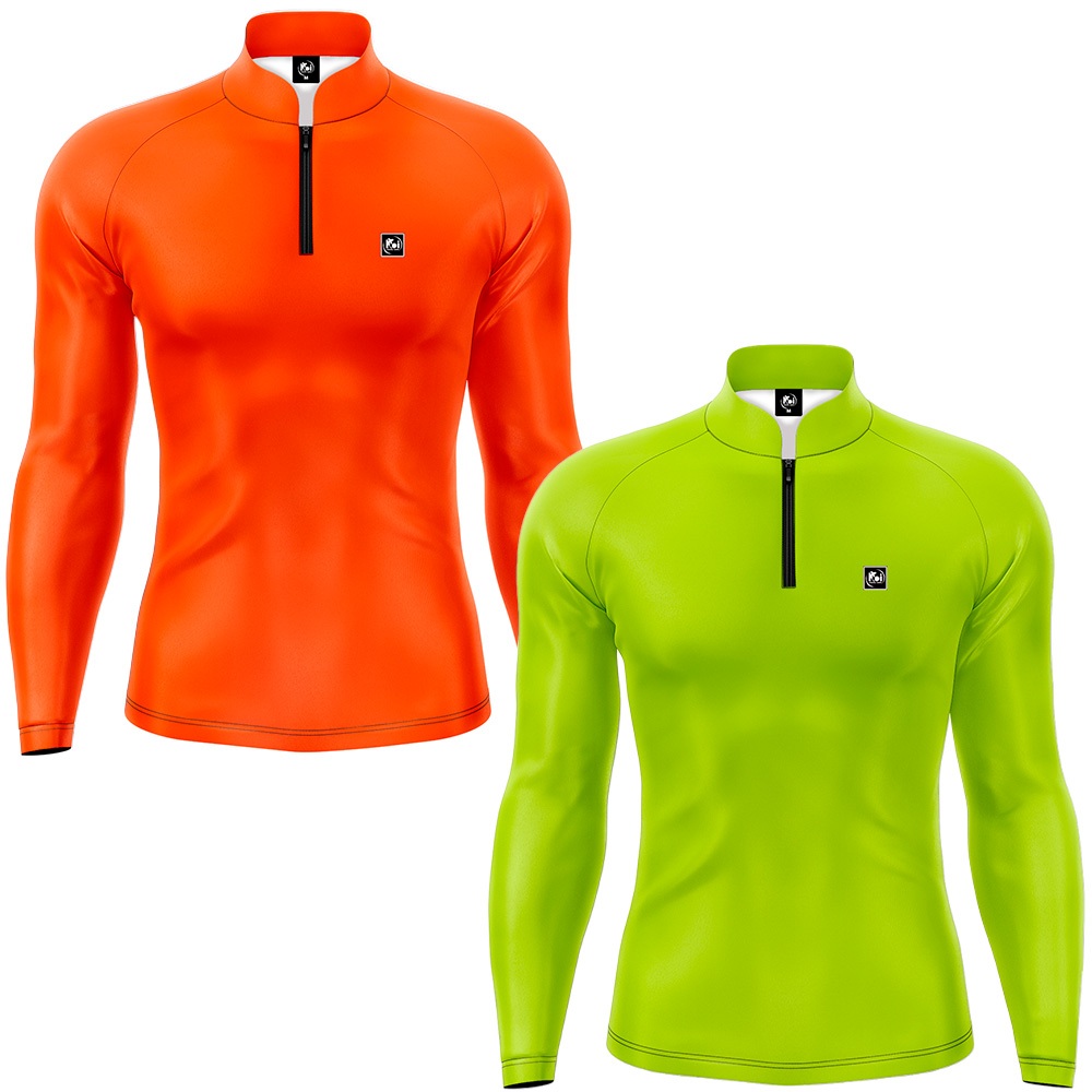 Kit 2 Camisetas Camisa Pesca Básica Com Proteção Solar Cores Laranja e Verde Limão