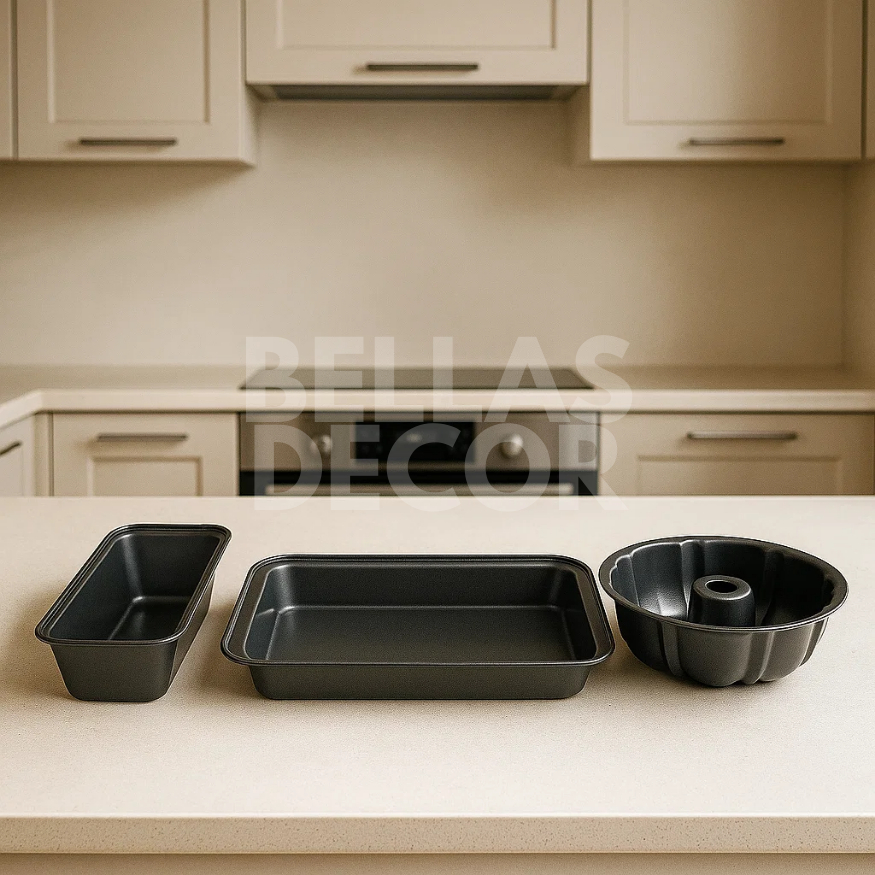 Kit Formas Inox Antiaderentes Premium – Pão, Pudim e Assadeira Retangular – Alta Qualidade