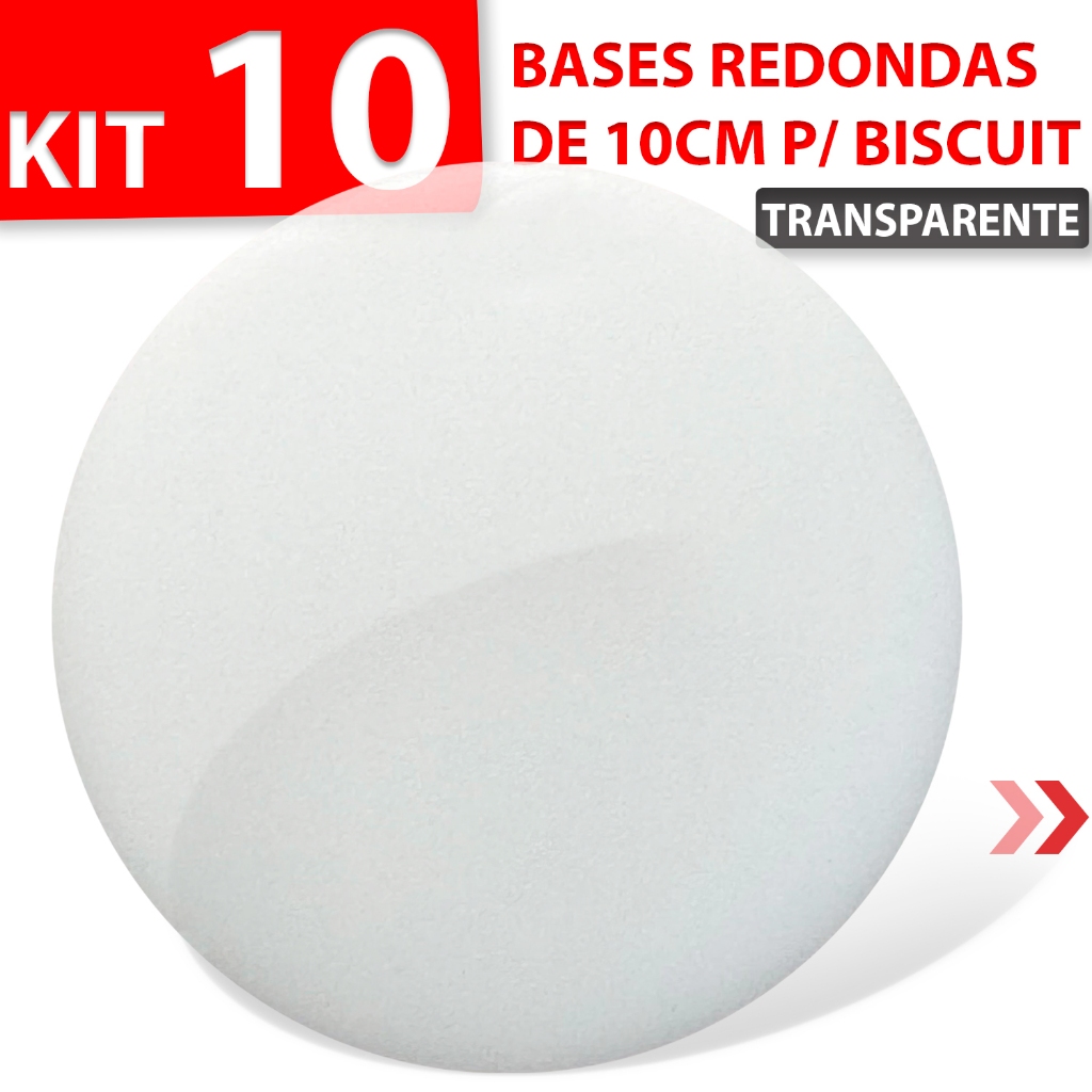 Kit c/ 10 Bases Redondas de 10cm p/ Biscuit em Acrílico 2mm em Oferta na Shopee