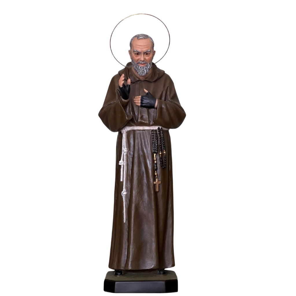 Imagem Santo Padre Pio Pe. Pio 105cm C/ Aro Folheado Resina