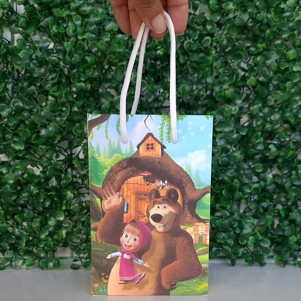 Sacolinha Personalizada Temática (P) Masha e Urso para Festa Lembrancinha Aniversário PEGUE E MONTE