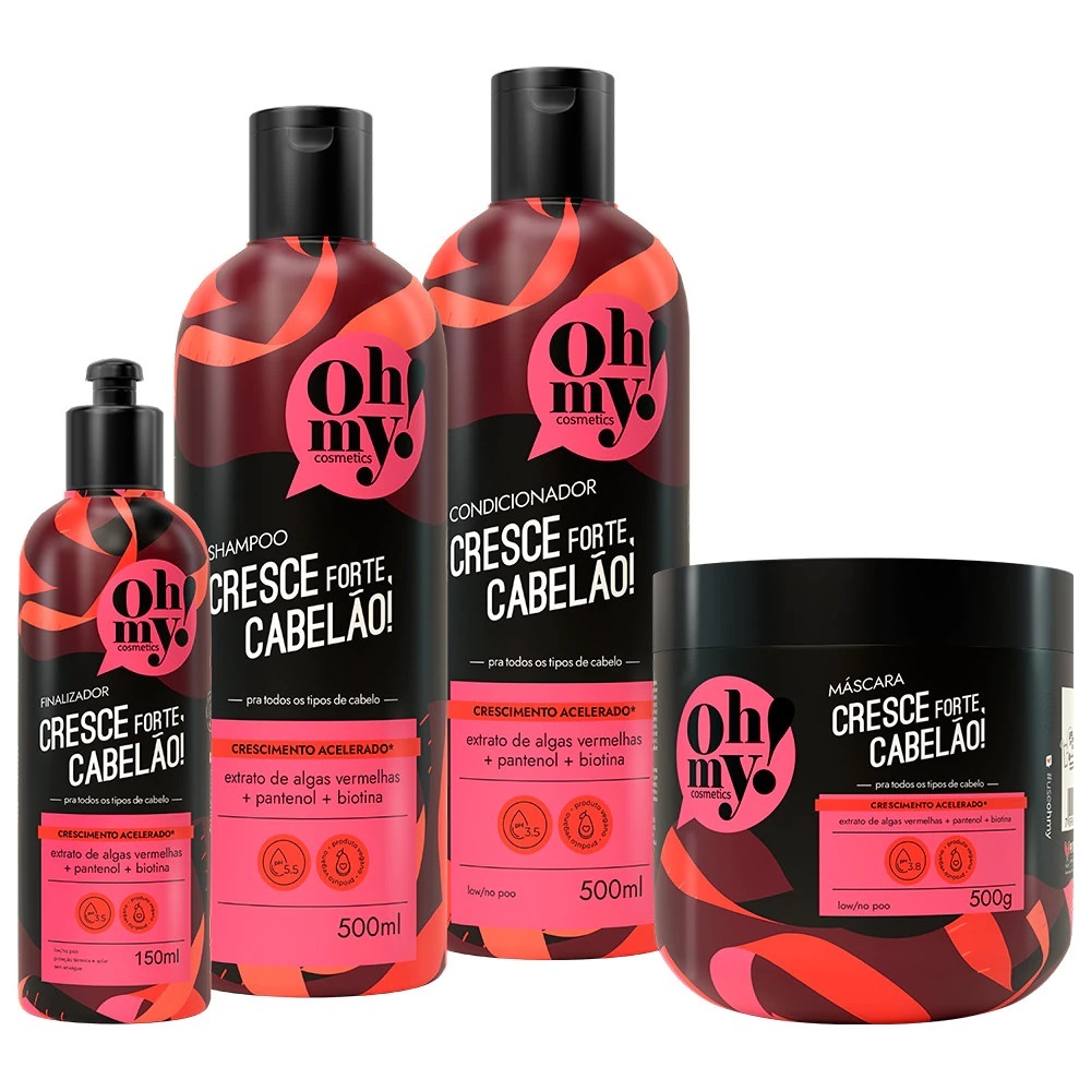 Shampoo Condicionador e Mascara 500ml/gr + Finalizador 150ml Cresce Forte, Cabelão! Oh My!