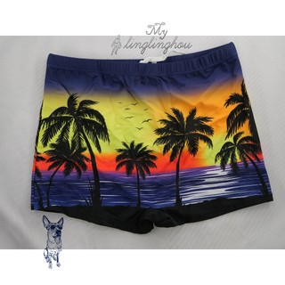 1-2-3 sunga box masculino adulto com estampa de coqueiro ,moda verão,com cordão,casual,natação//4004