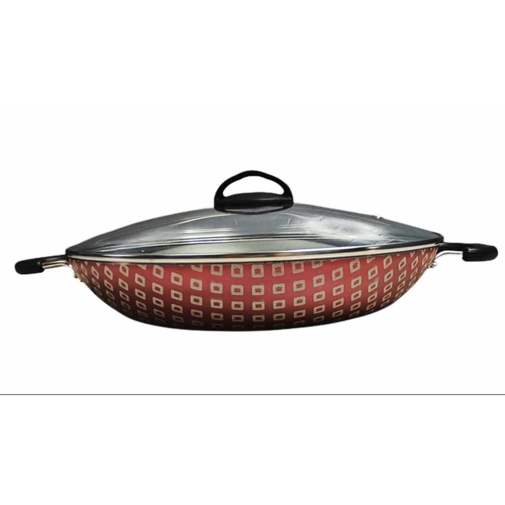 Panela Frigideira Wok Paellera 5 Camadas Antiaderente 32 Cm Com Tampa De Vidro