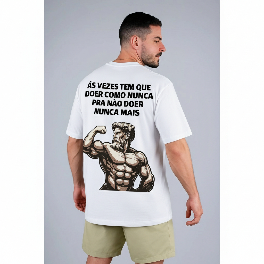 Camiseta Masculina Oversized  100% Algodão Branco – Estampa Motivacional Academia Fitness