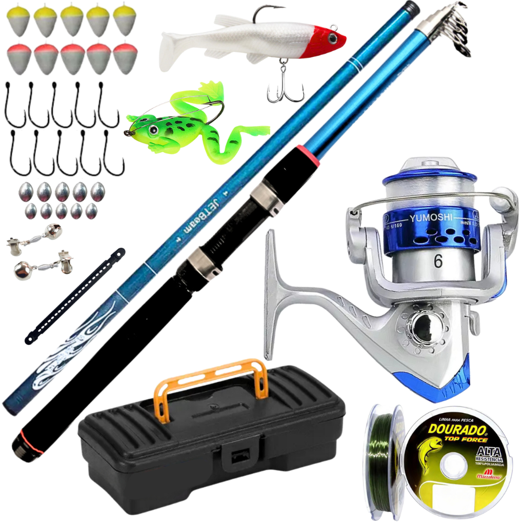 Vara de Pesca com Molinete Vara Mão Caniço 3,60m Anzol Linha 0,30 Isca Artificial Kit Pescar Tilapia