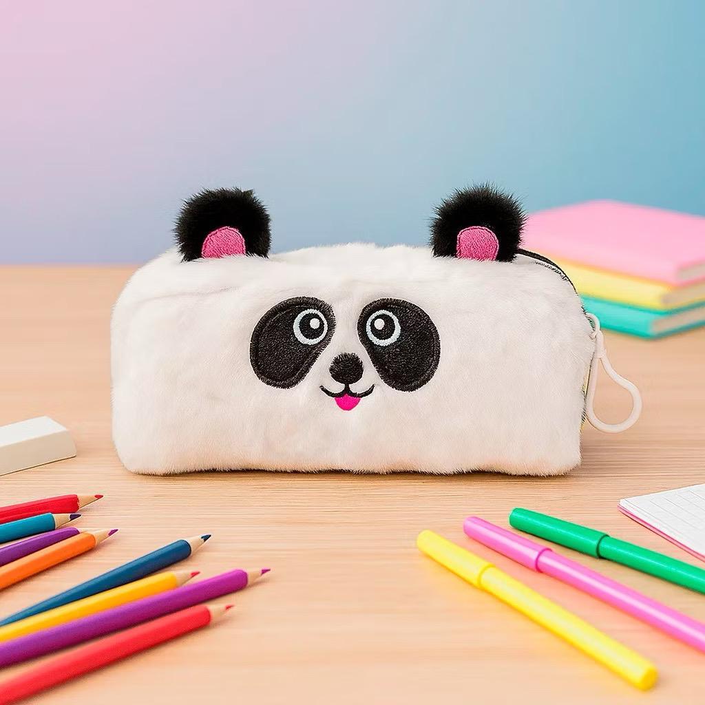 ESTOJO ESCOLAR PELÚCIA GATINHO E PANDA SCHOOL BRINQ - POLI BRINQ